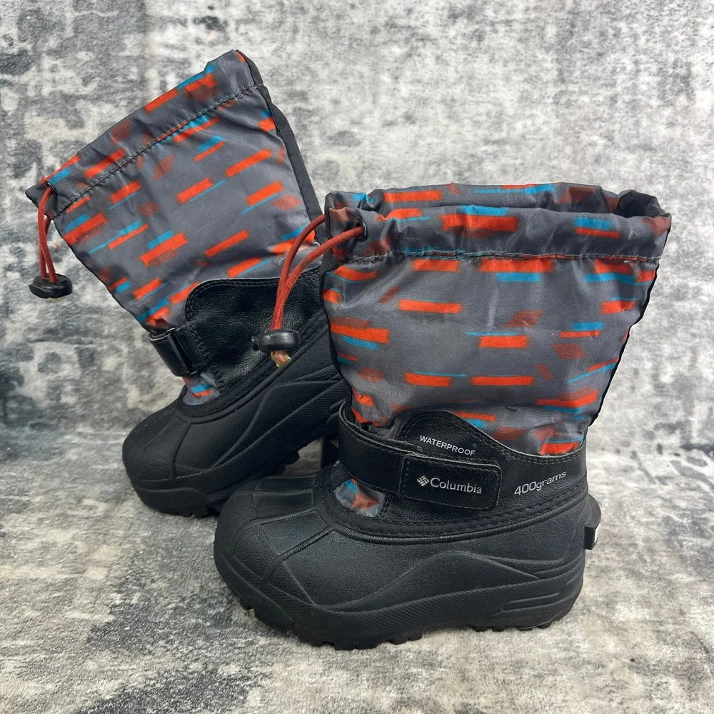 Columbia Boys Size 10 Powder Bug Forty Snow Boots Waterproof Gray Orange